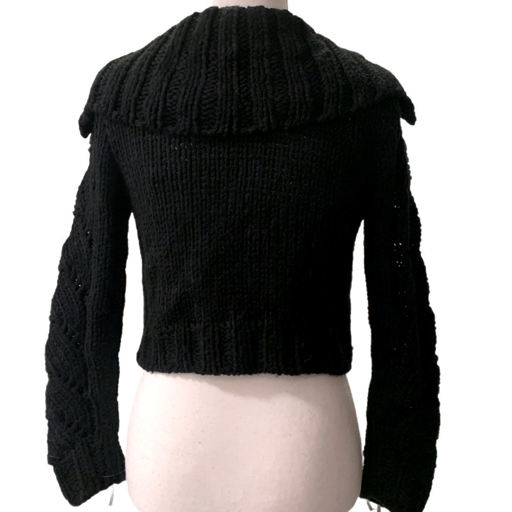 Maxmara Weekend Cable-knit cropped wool cardigan in Black Size Small - Picture 4 of 6